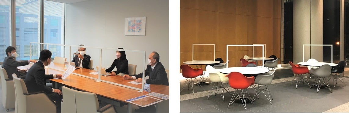 設置例：DNP市谷加賀町ビルの応接室（左）とDNP市谷左内町ビルのロビー（右）（ともに東京都新宿区）