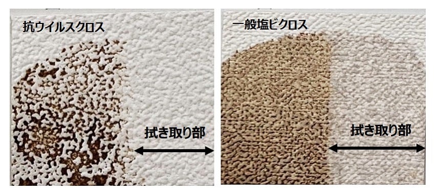 醤油を付着させ、24時間放置後に水を含ませたティッシュで拭き取った状態