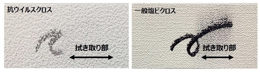 油性マジック（寺西化学工業製）を、アルコールを含ませた布で拭き取った状態