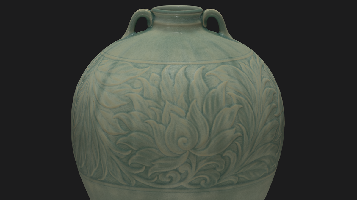 3Dデジタル化した「霙青磁牡丹彫文花瓶」のみどころを拡大した際の画像