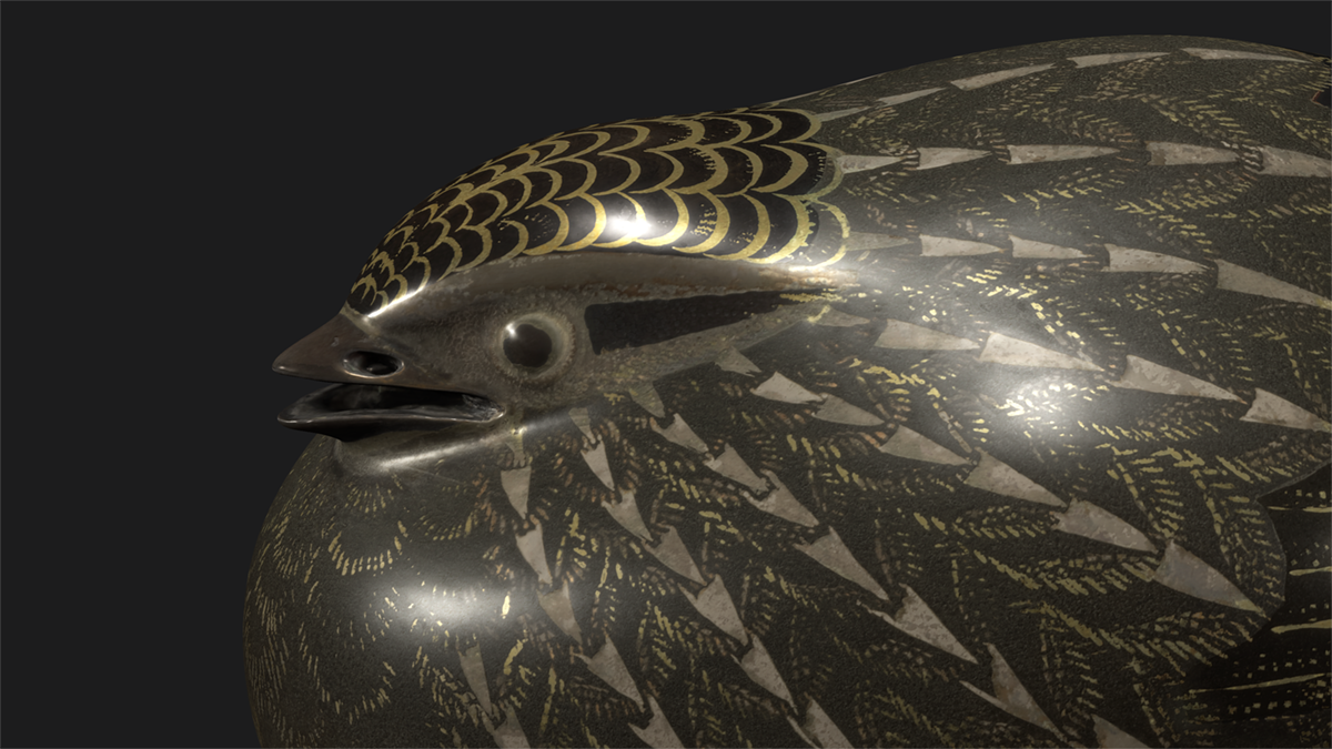 3Dデジタル化した「鶉四分一打出水滴」のみどころを拡大した際の画像