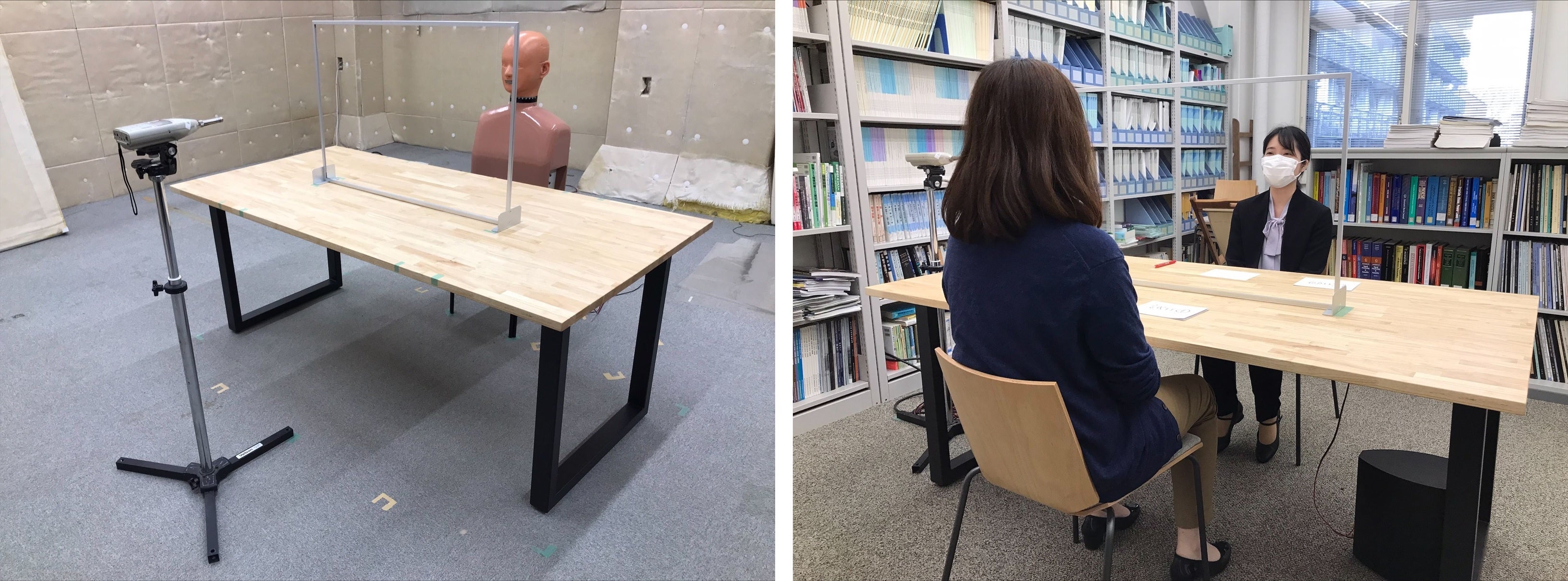 「音響性能評価」の様子（左）「コミュニケーション評価」の様子（右） 