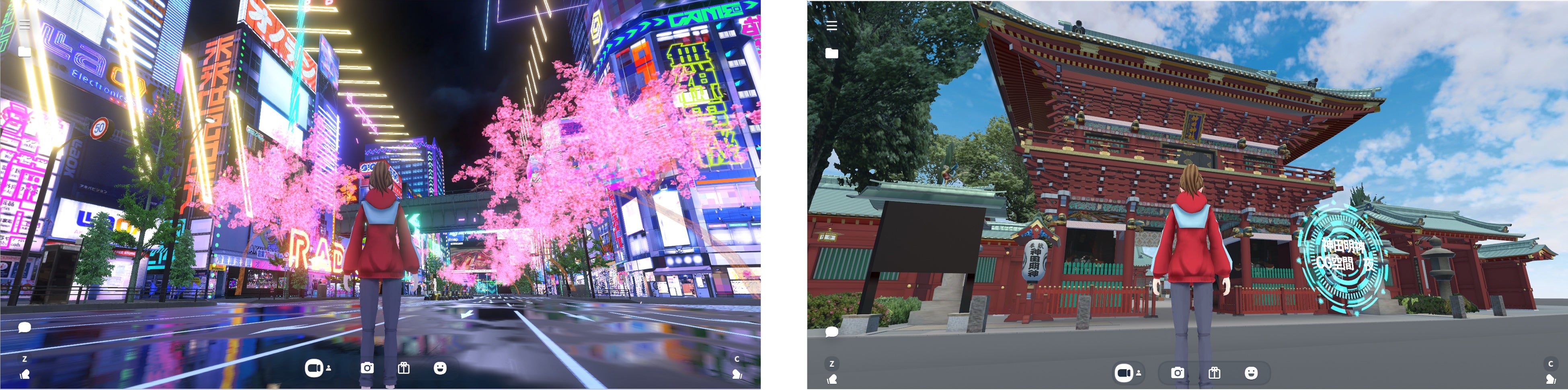 cluster版「バーチャル秋葉原」イメージ。cluster版の神田明神では昼の時間帯も体験可能。