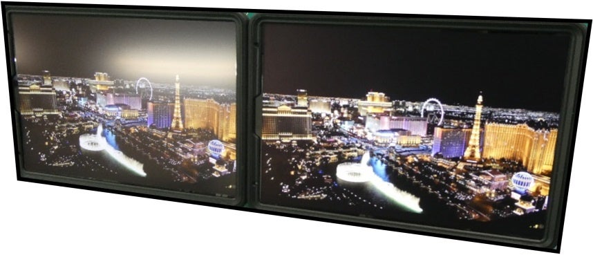 LR製品の効果イメージ（左 従来のAGフィルム 右 高防眩AG-LRフィルムの比較）