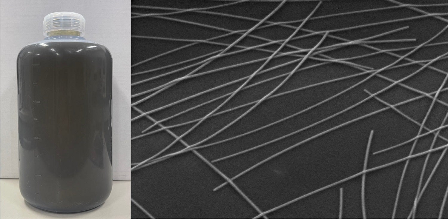 銀ナノワイヤー分散液とFE-SEM画像