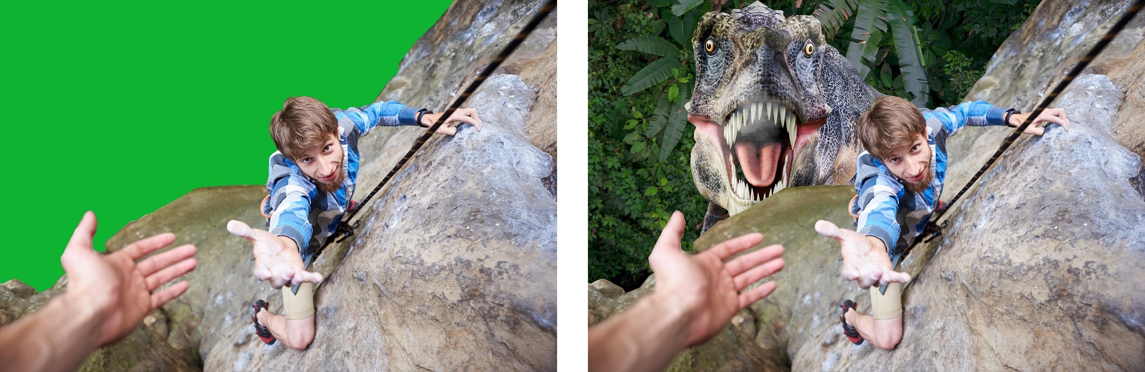 DNP自動撮影ソリューションの撮影イメージ：合成前（左）と合成後（右）