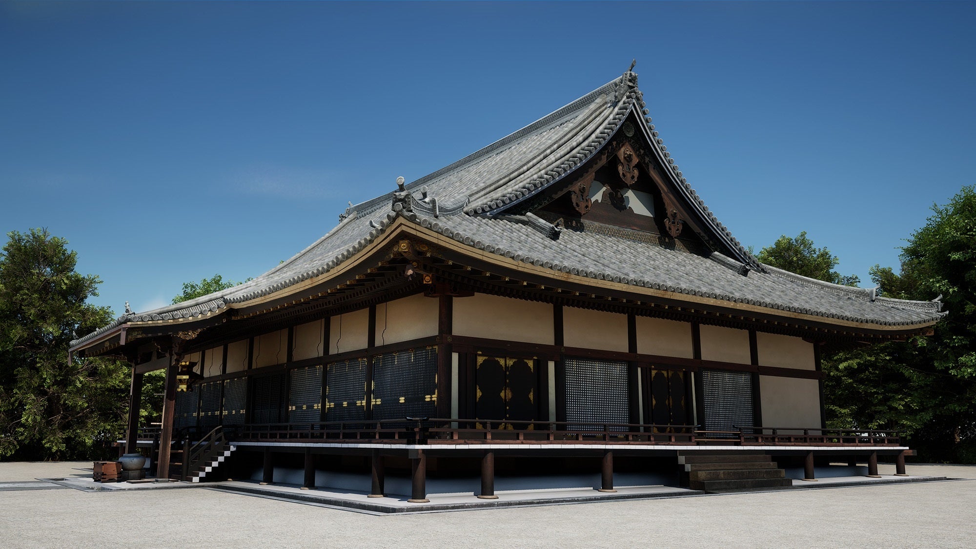 カメラアングルを変更した仁和寺「金堂」高精細3DCGデータ