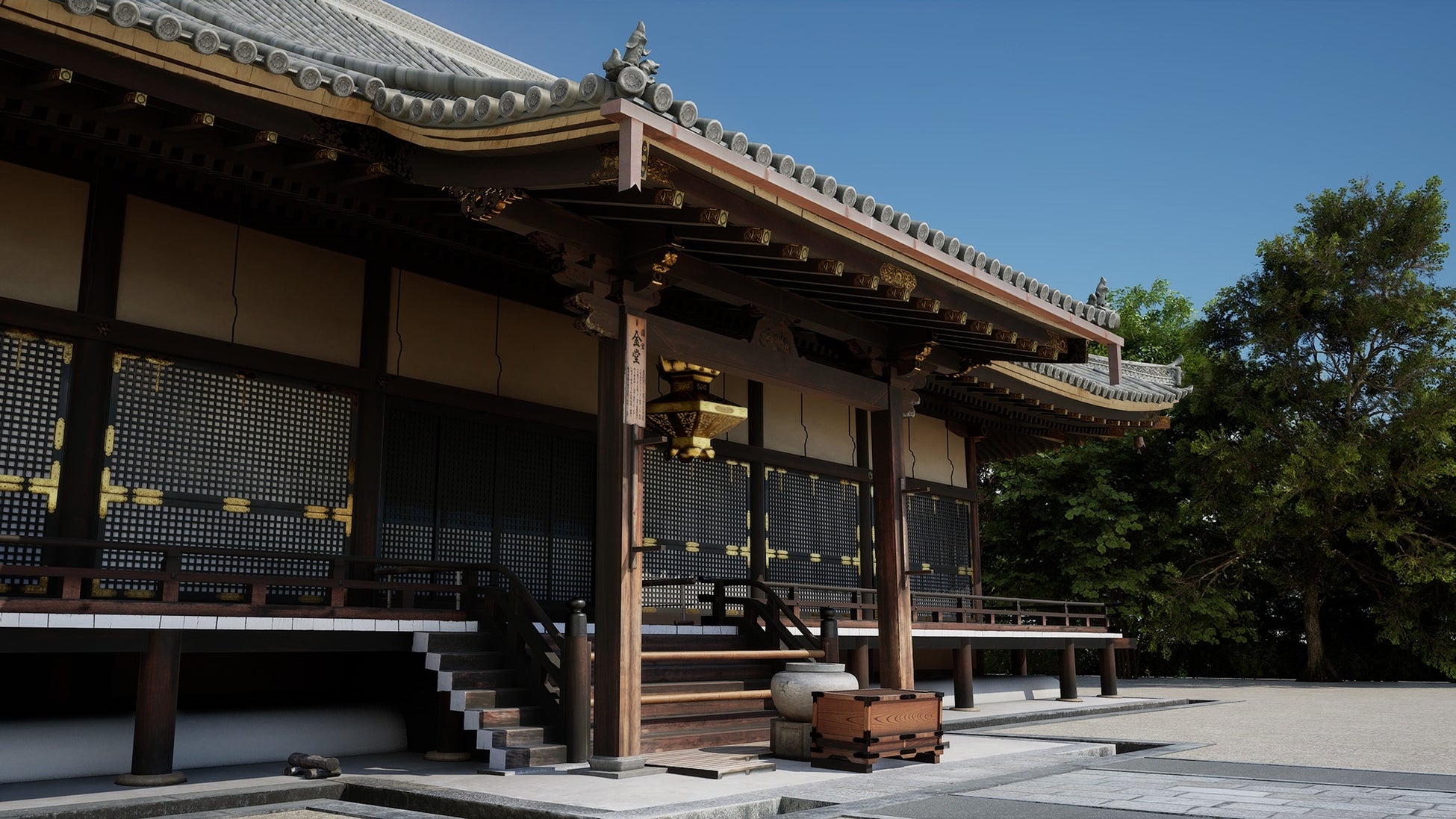 カメラアングルを変更した仁和寺「金堂」高精細3DCGデータ