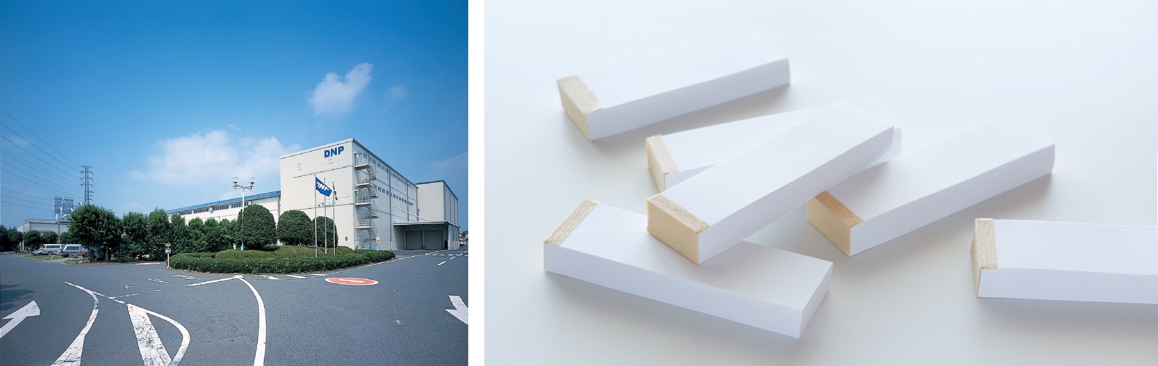 （左）DNP久喜工場、（右）書籍製造工程で切り取る“切れ端”は糊付けされた冊子になっている