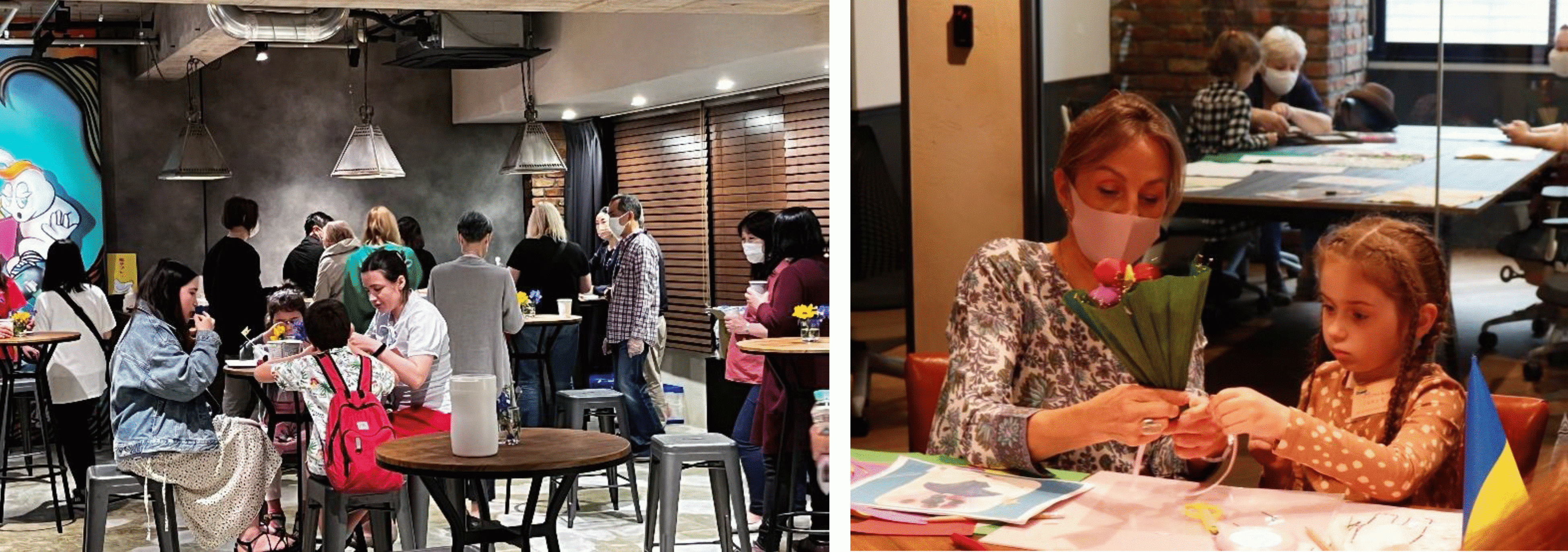 イベントスペースで開催した交流会　　　　　　　　　　　　　親子で楽しむクラフトワークの様子