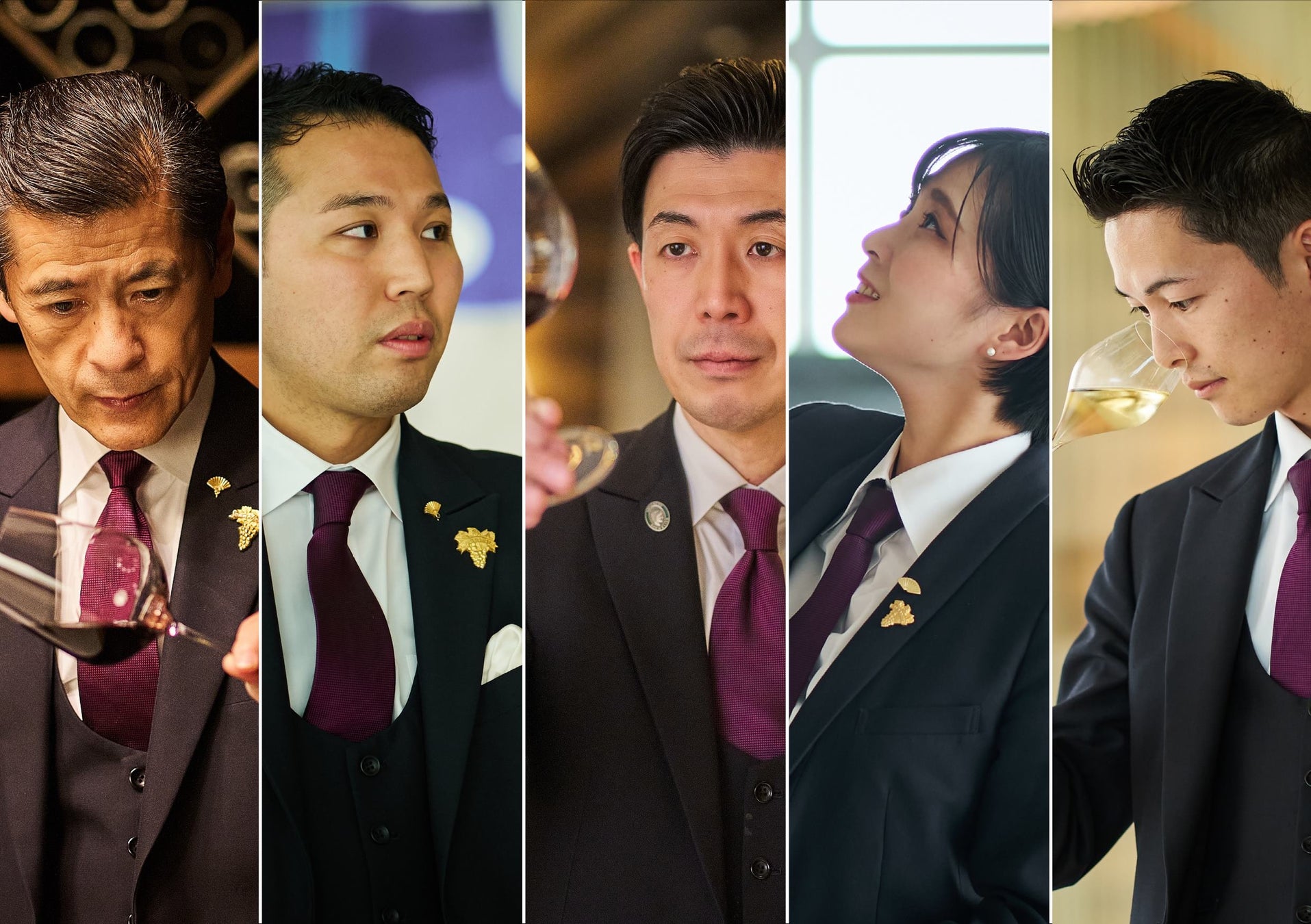 マンダリン オリエンタル 東京 ソムリエチーム 左から)加茂文彦、池田大輝、野坂昭彦、山本麻衣花、鈴木大輝