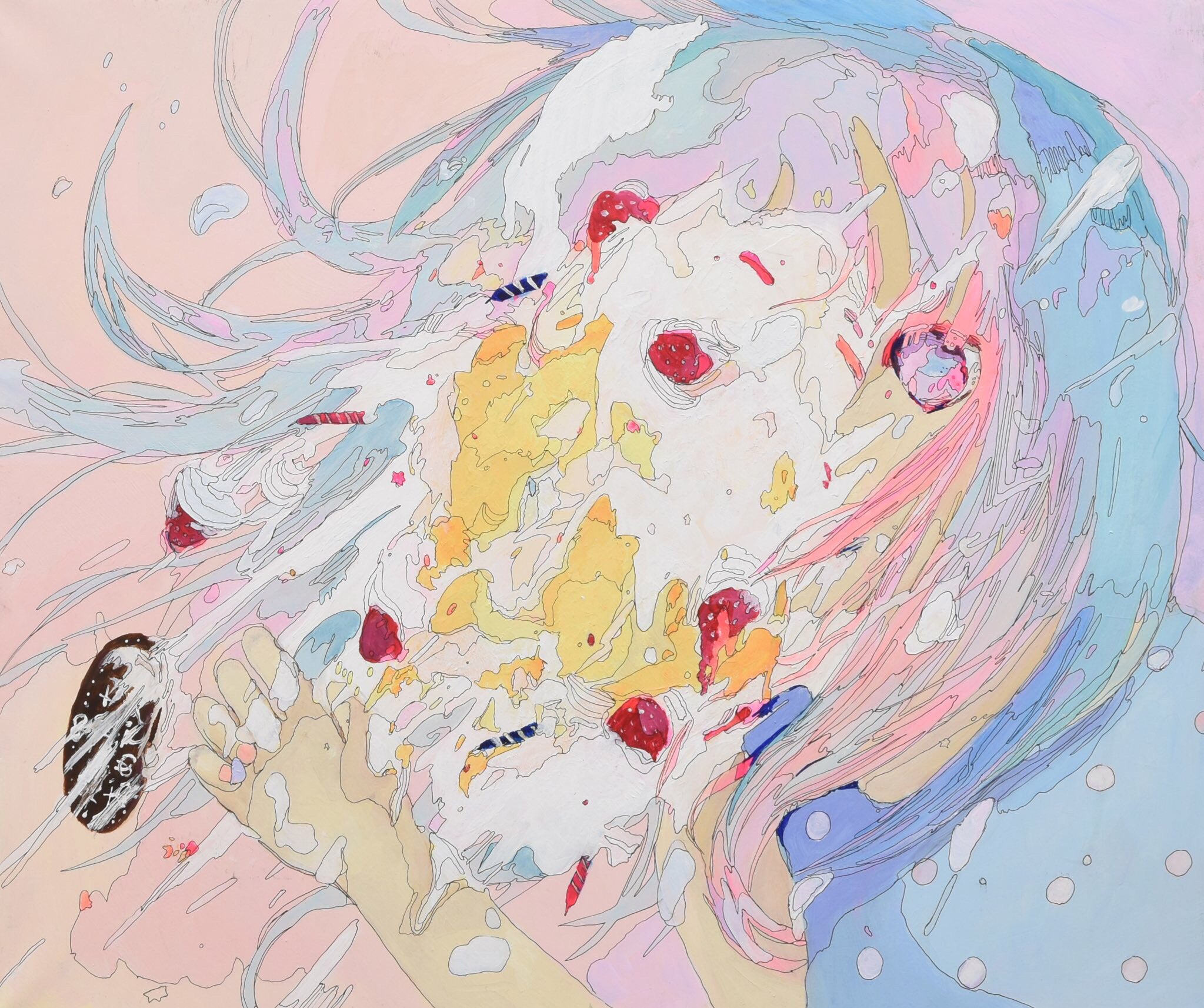 さめほし_《Untitled》_2023年_アクリル絵具・ペン・綿キャンバス_h606×w727×d30mm