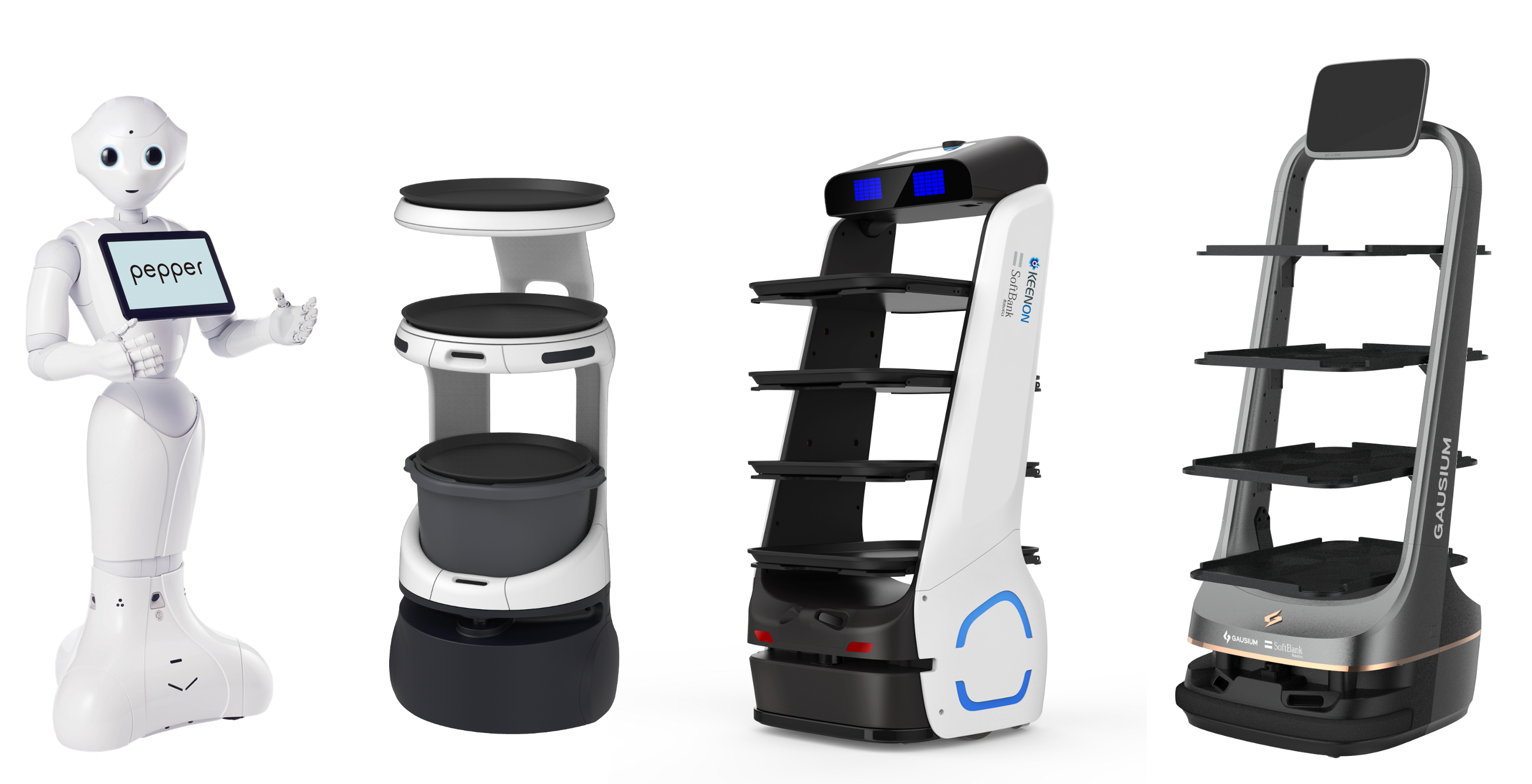 当社 展示予定製品（一部）：Pepper、Servi、Keenbot、Delivery X1