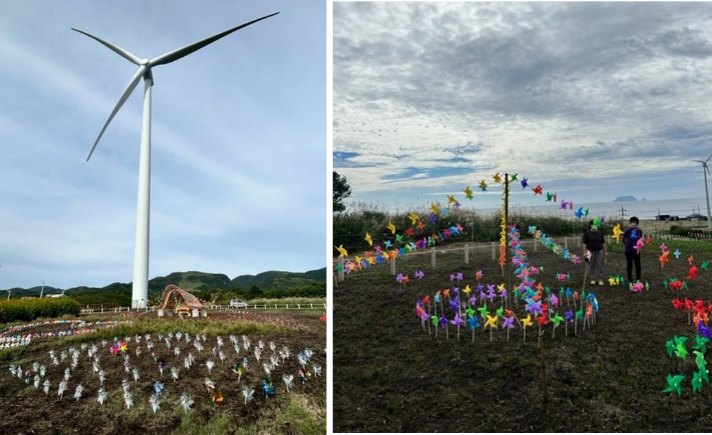 子供たちの制作したオリジナルカザグルマの展示