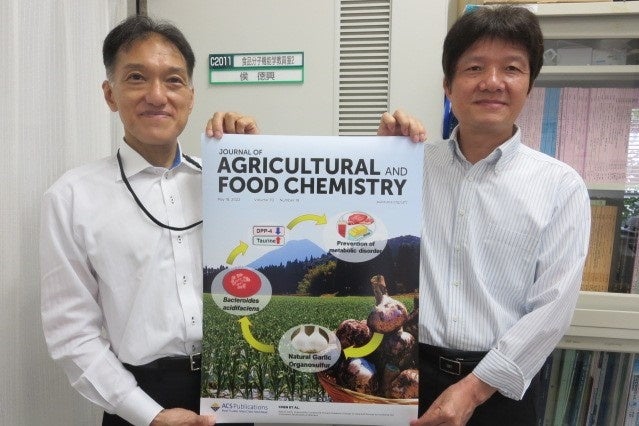 ▲健康家族の仲宗根氏（左）と鹿児島大学の侯教授（右）