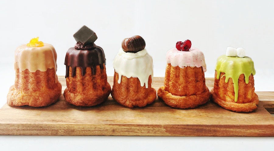 左から、アールグレイ、チョコ、マロン、カスタード、抹茶