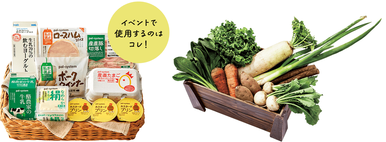 「定番満足セット」（左）と「有機野菜セット」（右）