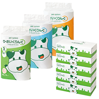 ▲利用者からの紙パック回収でできた紙製品