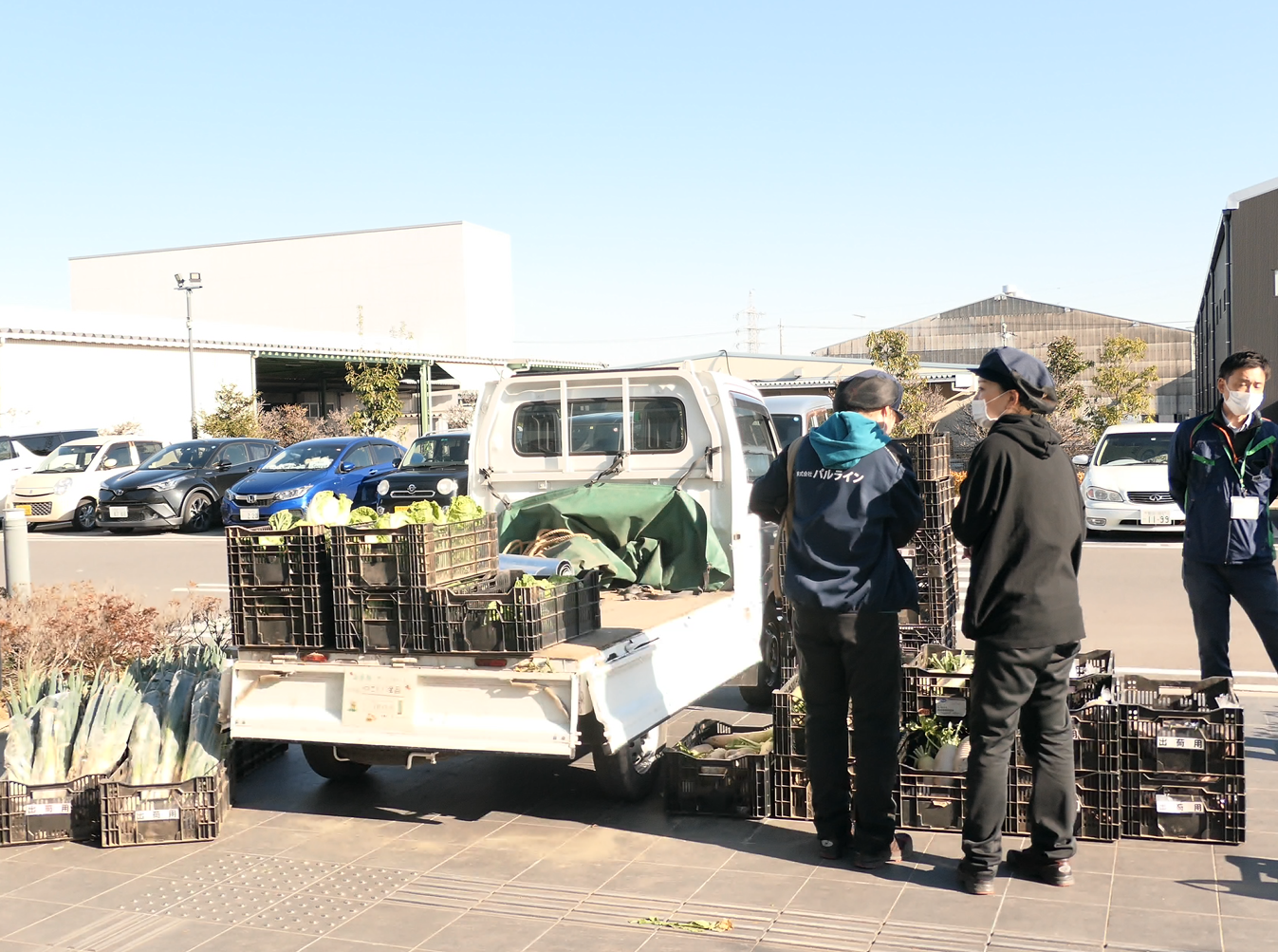 ▲休憩中の社員も会場に駆けつけ売り切れる前に野菜を購入