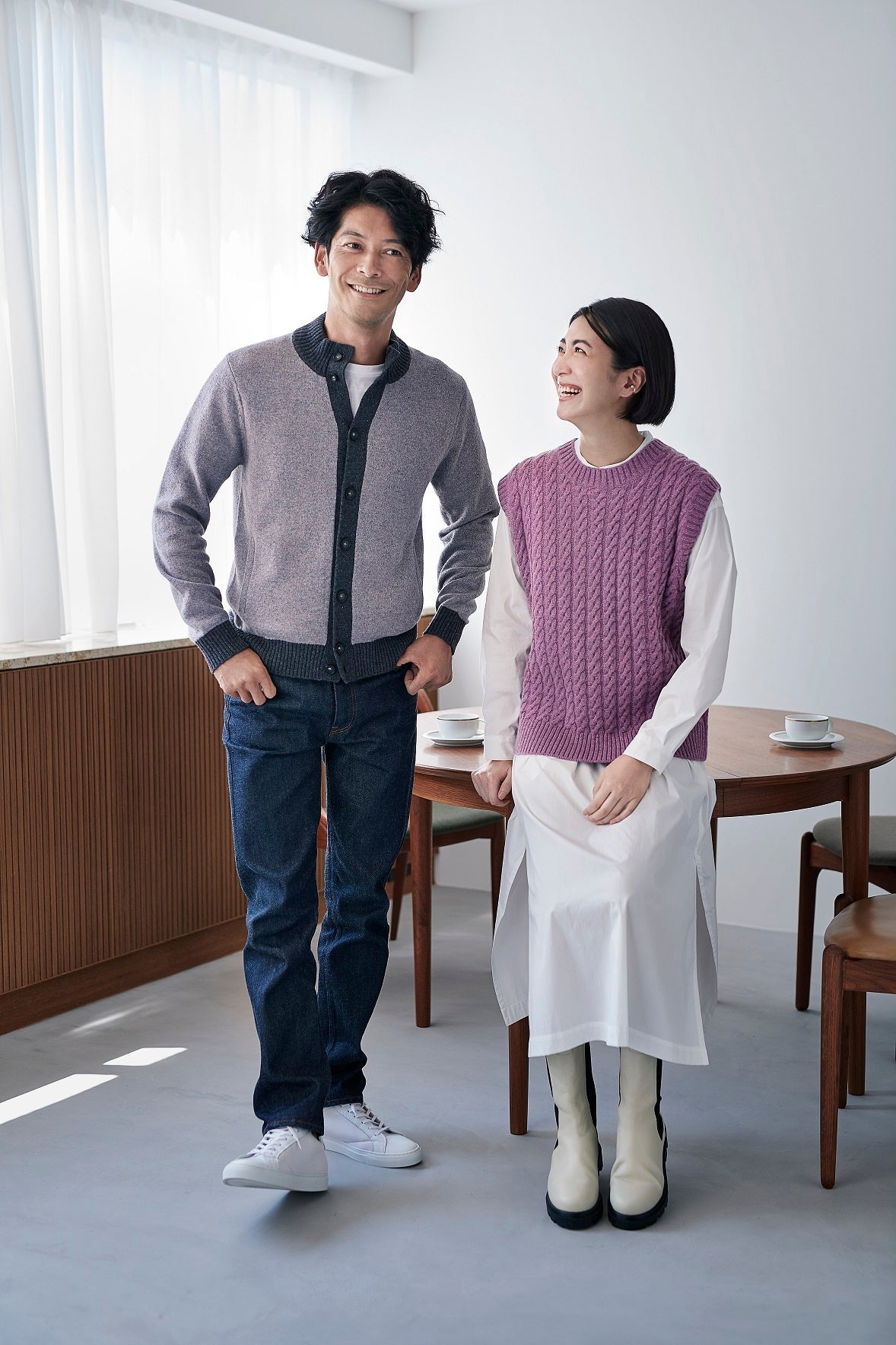 カシミヤニットなどを生まれかわらせた、「再生カシミヤ混ニット」（※）