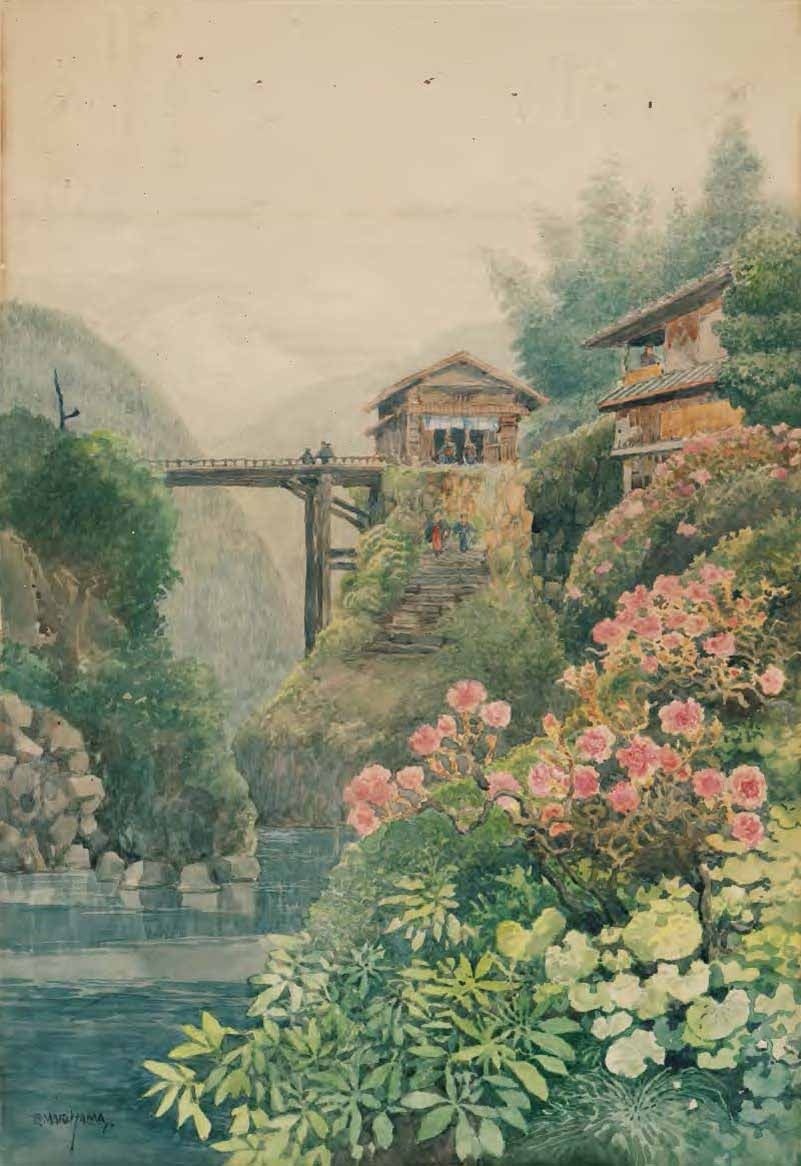 丸山晩霞《川辺の宿》