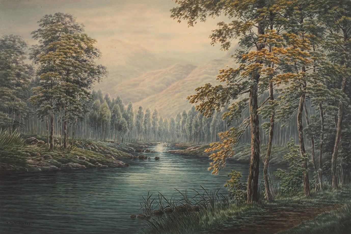 渡辺豊洲《山岳渓流図》