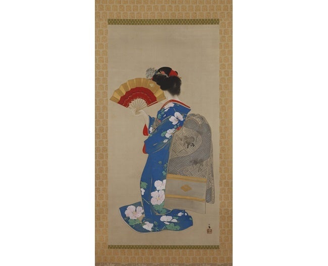 竹内 栖鳳　「アレ夕立に」髙島屋史料館蔵 〔本紙：165.5×84.0㎝　表装：287×105.0㎝、1909（明治49）年、絹本着彩〕