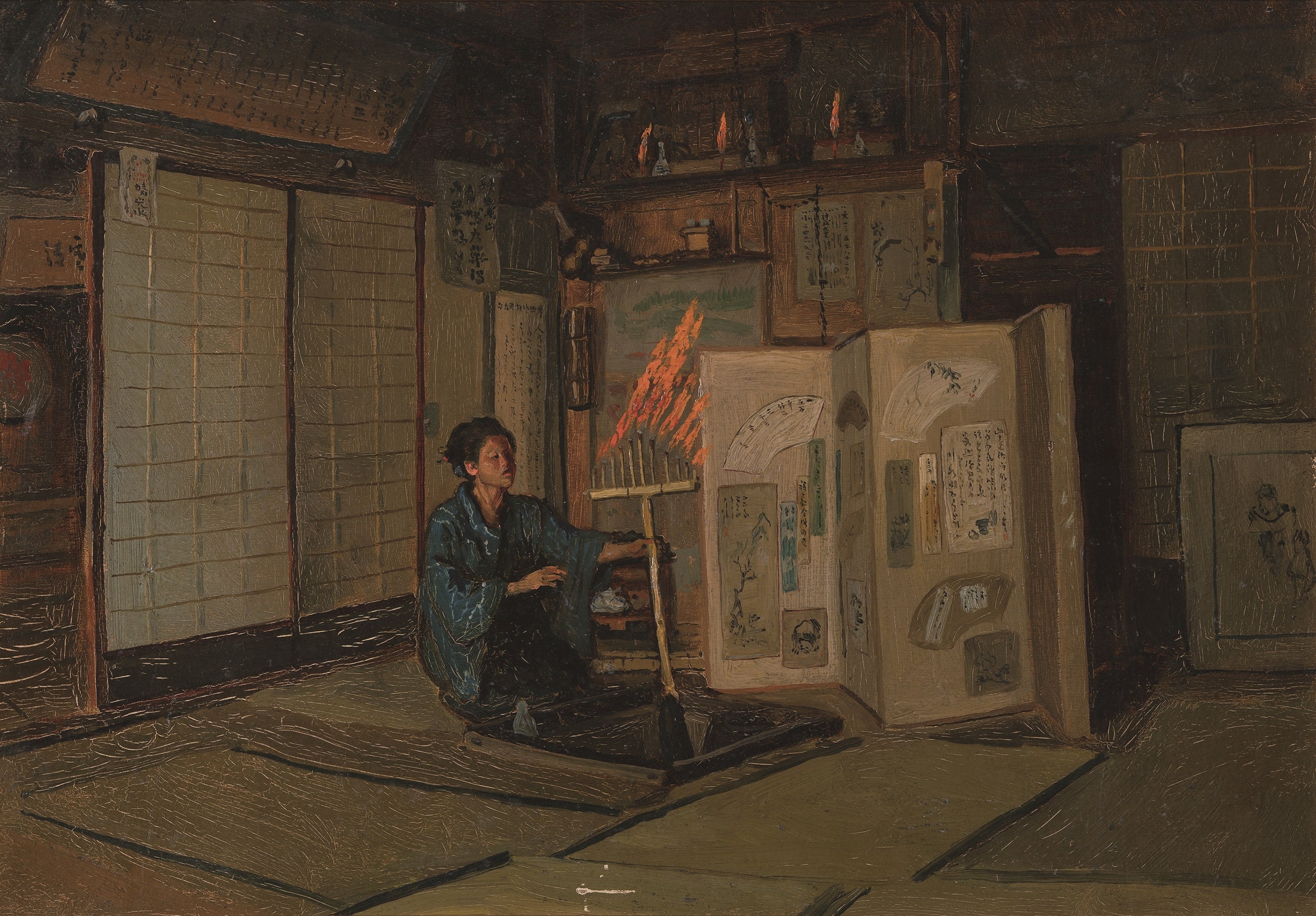 五姓田義松 《北陸・東海道御巡幸記録画　天然瓦斯ヲ燈火ニ使用ノ図》