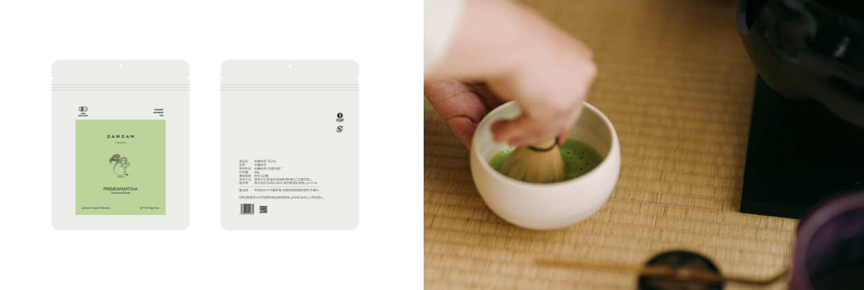 左）DAMDAM  オリジナル宇治抹茶  、右）ドリンクイメージ