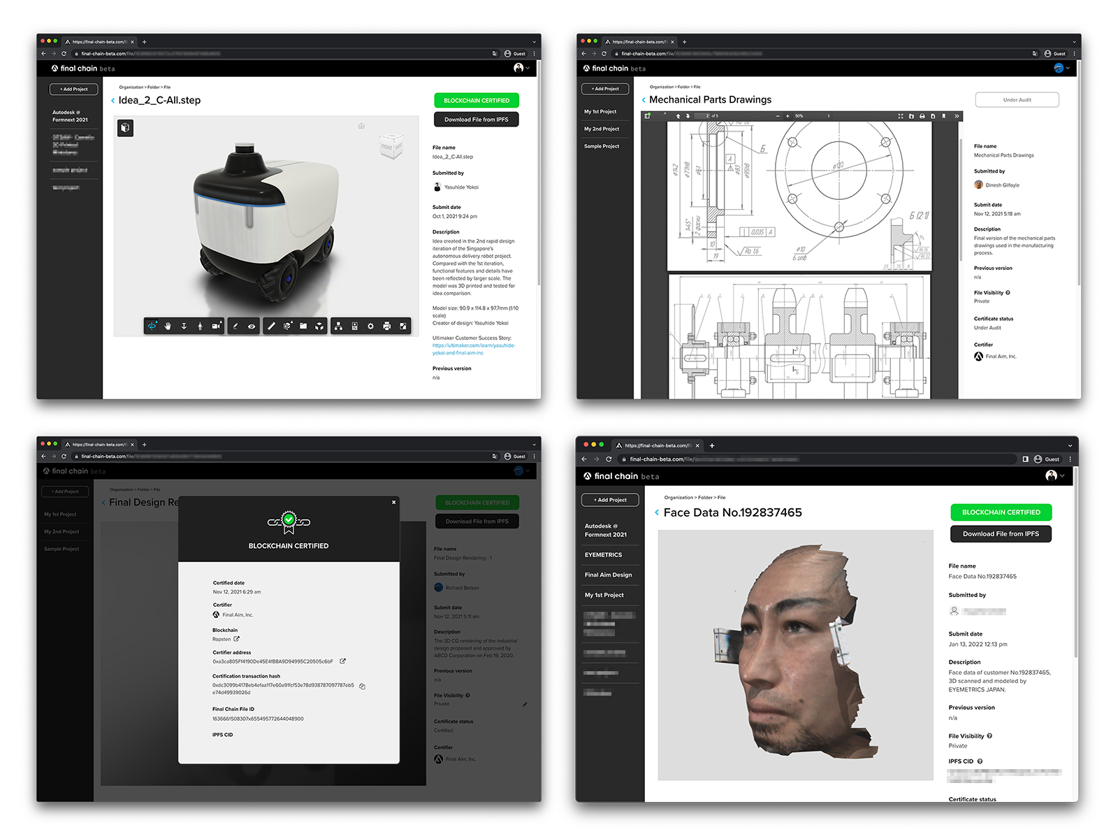 弊社Web3プラットフォーム「Final Chain」のデモ画面