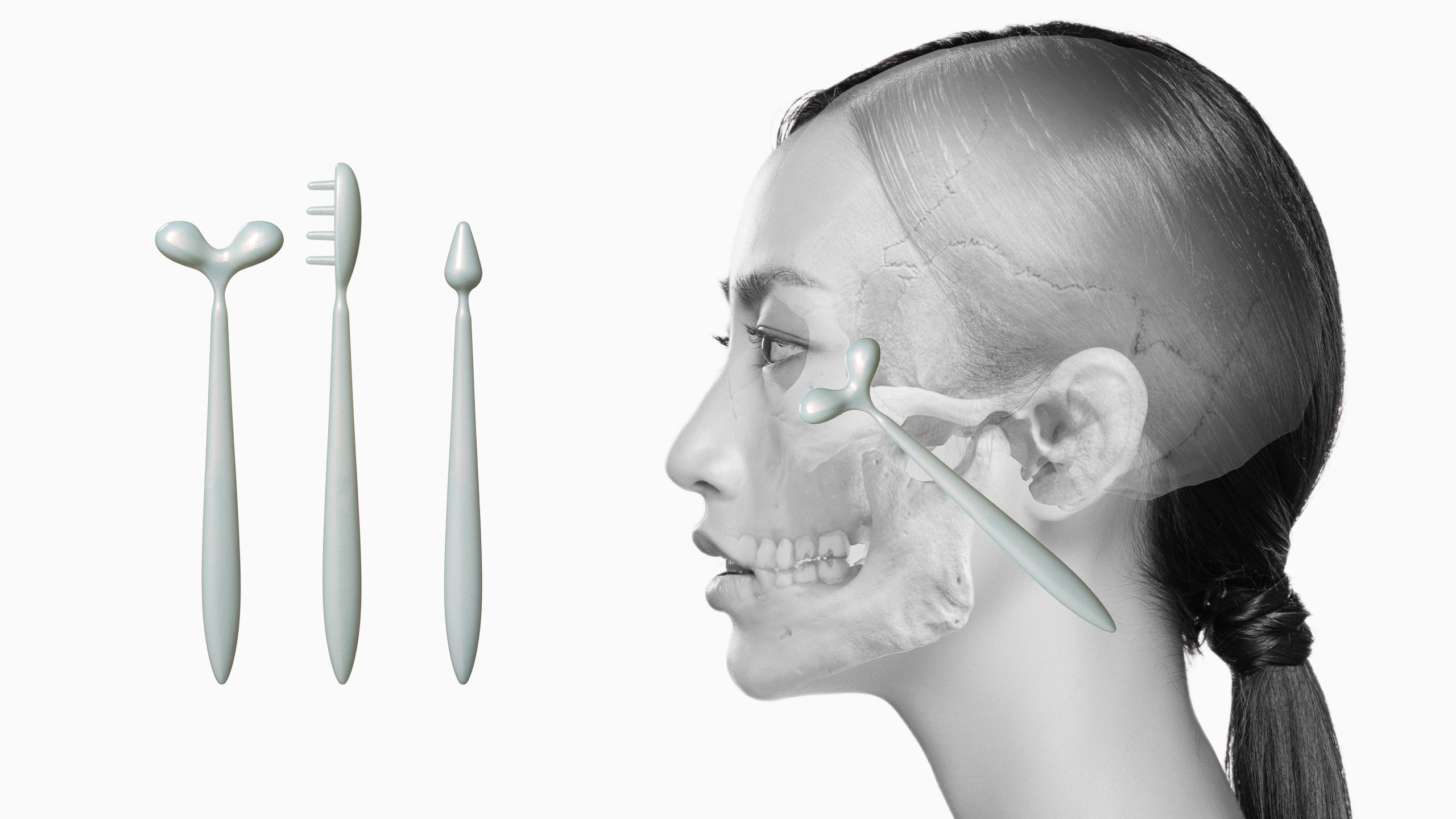 整顔ケアツール3種で骨格沿いの顔筋ポイントを捉えます