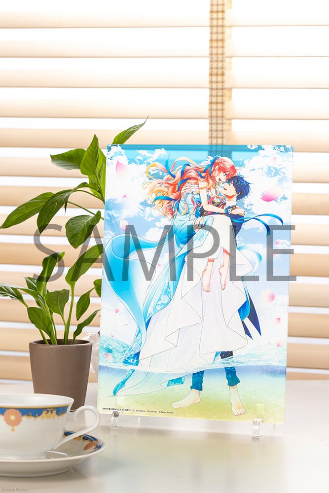 大判で厚みのあるアクリルを用い、高精細な印刷を施して製作した特別なアクリルパネル。 イラストはほしな先生がこのグッズのために特別に描き下ろしたもので、先生が描いた色鮮やかな色彩や透明感を見事に表現した珠玉の逸品。