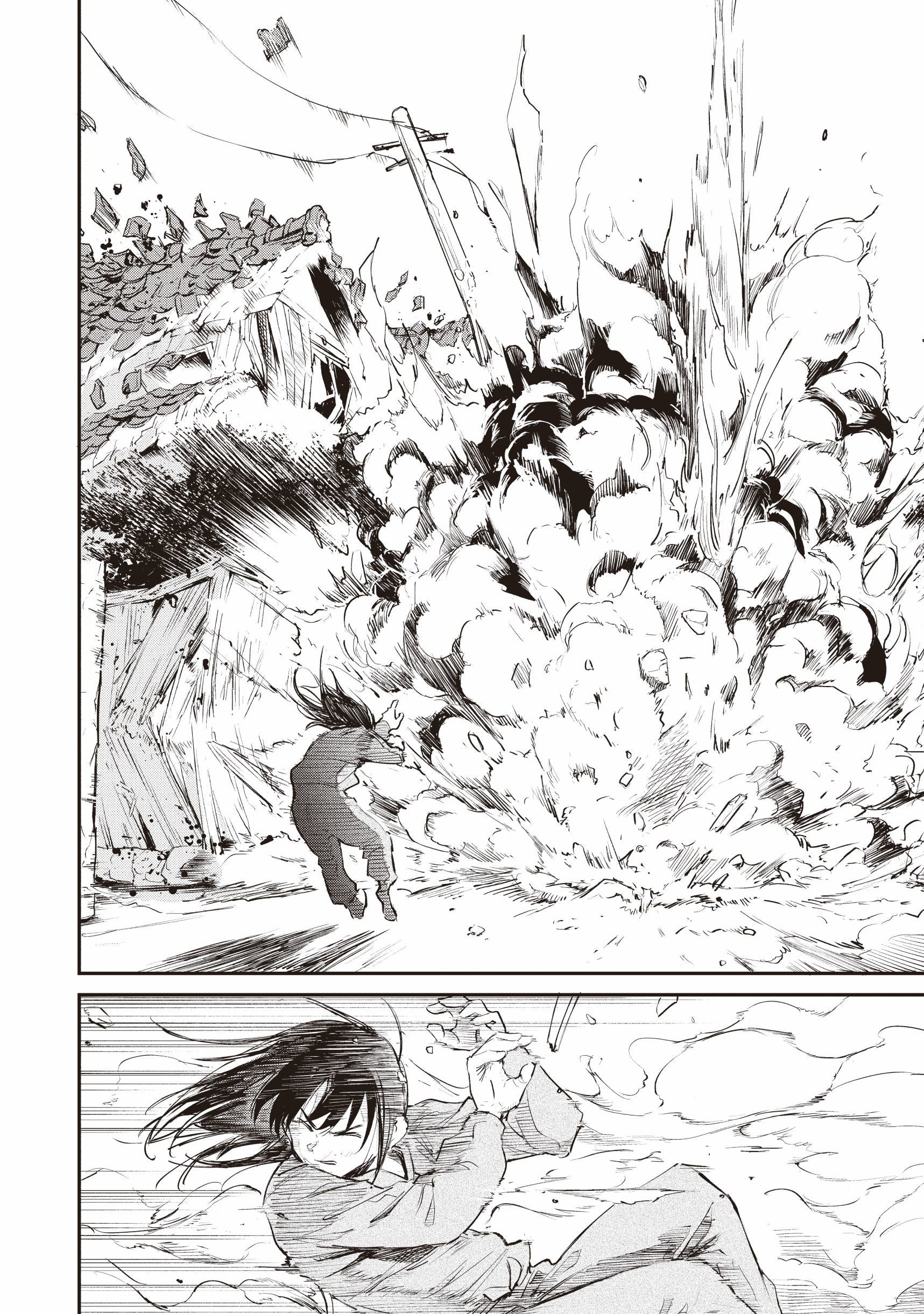 ▲平穏に見えた街に突如降り注ぎはじめた焼夷弾。爆風に吹き飛ばされる百合！