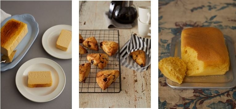 左から、豆腐のチーズケーキ、米粉のチョコチャンクスコーン、ふわふわ台湾カステラ