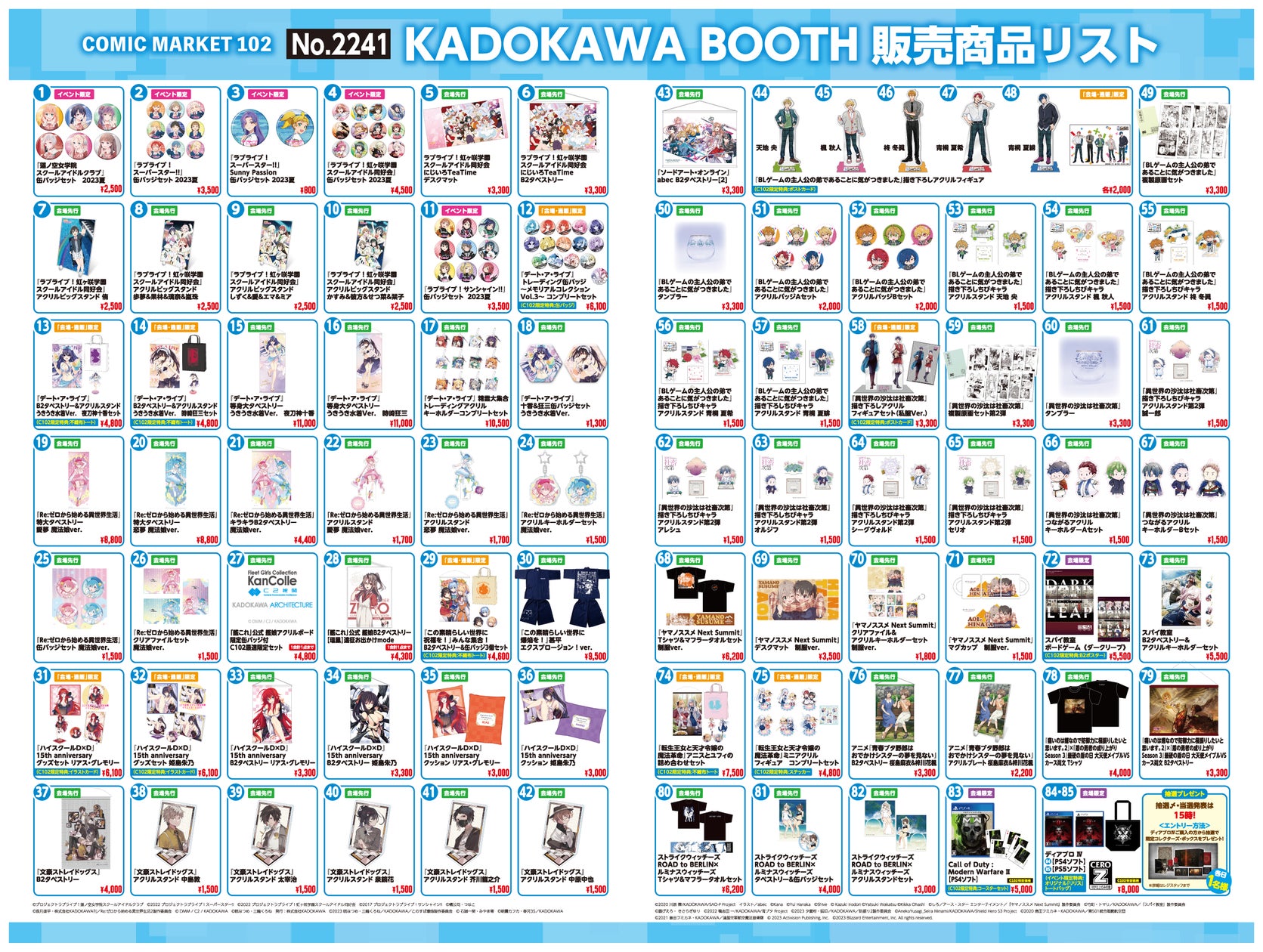 8/12・13はコミックマーケット102】KADOKAWAブースの全販売 8/12・13はコミックマーケット102】KADOKAWAブースの全販売