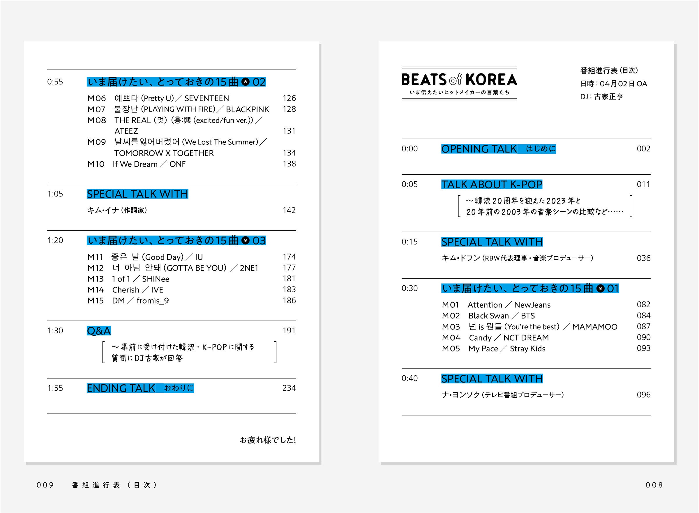 ラジオの世界を書籍で表現。番組進行表（目次）をもとに、展開していきます。