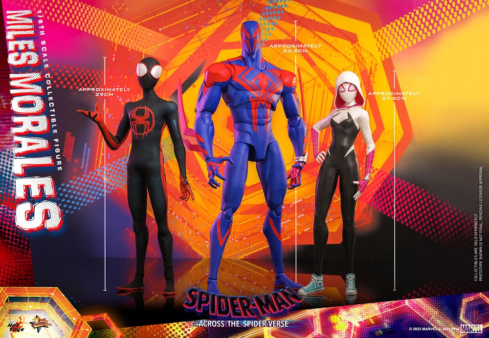 「スパイダーマン：アクロス・ザ・スパイダーバース」のマイルス・モラレスとスパイダーマン2099がホットトイズから立体化！全高29cmのハイエンドフィギュアで、可動箇所30以上。2024年11月発売予定。