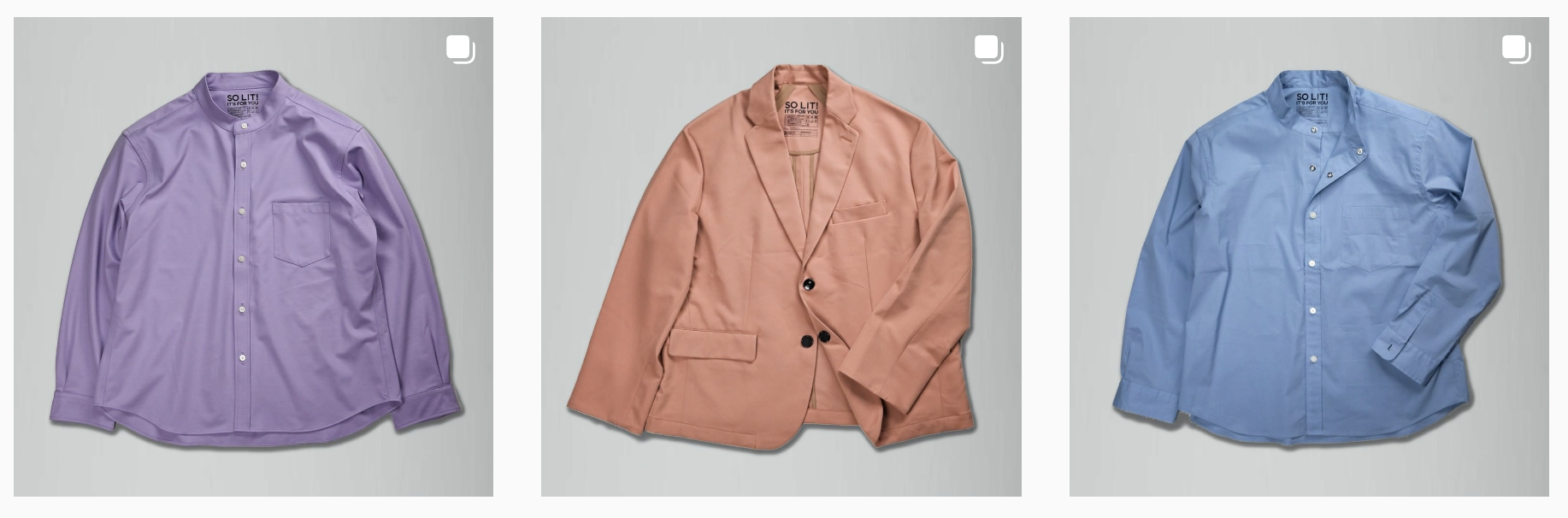 左からジャージーシャツ、ジャケット、ブロードシャツ