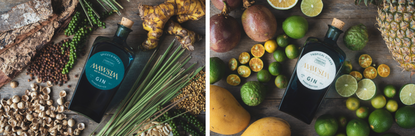 左からMAWSIM GIN SPICES & HERBS、MAWSIM GIN TROPICAL CITRUS