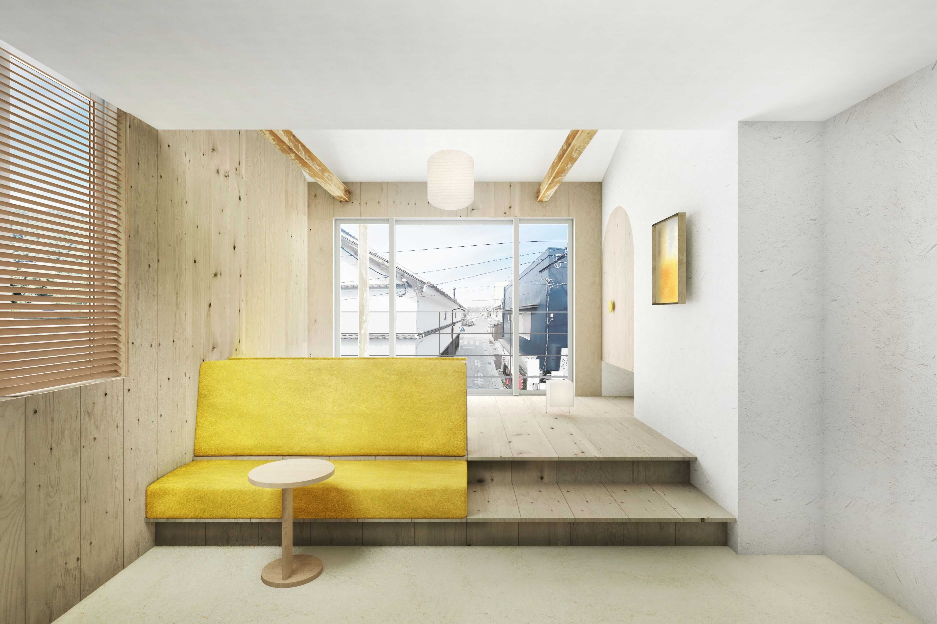 商店街に面した客室からはテラスから海も臨むことができる