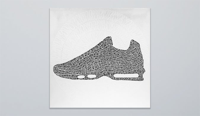 特徴的な幾何学模様による作品やキャンバスにStudsや有刺鉄線を刺す