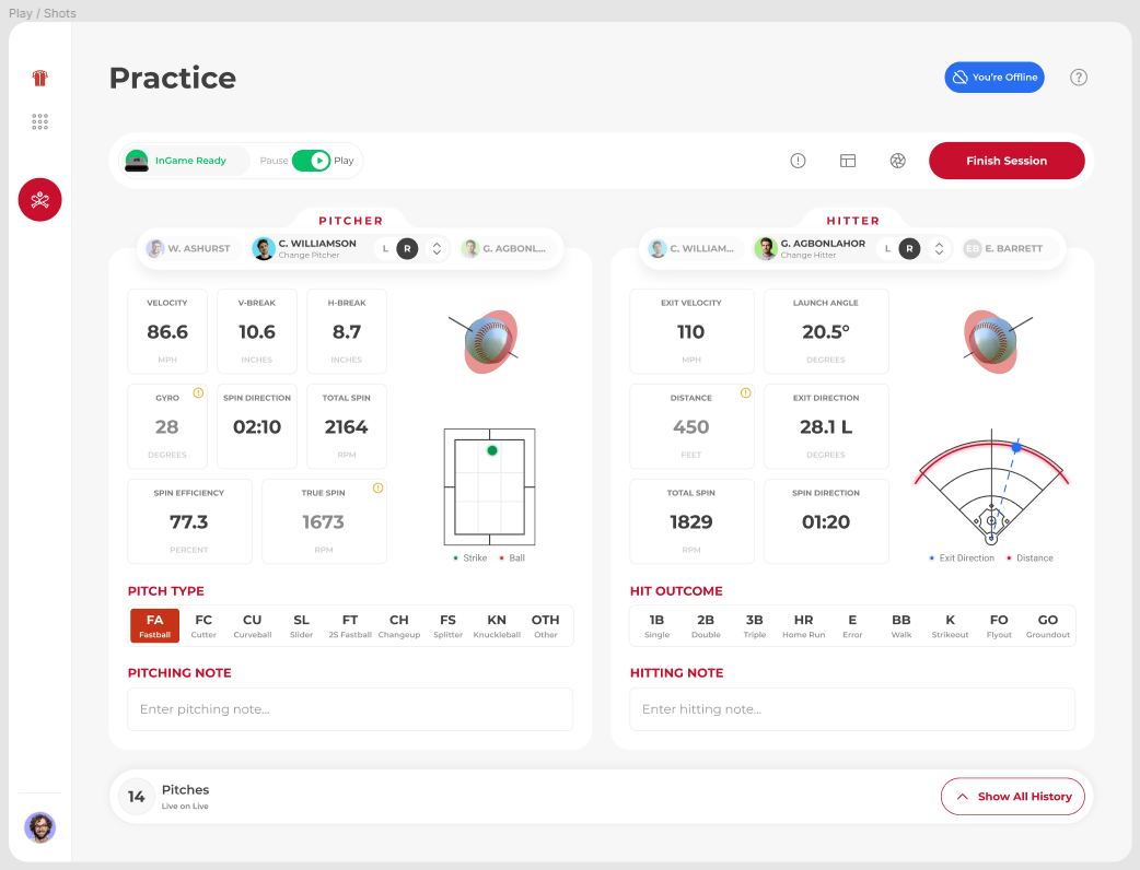 Stadiumの計測画面。Mac Bookの専用アプリ「Live Platform」にて確認できる