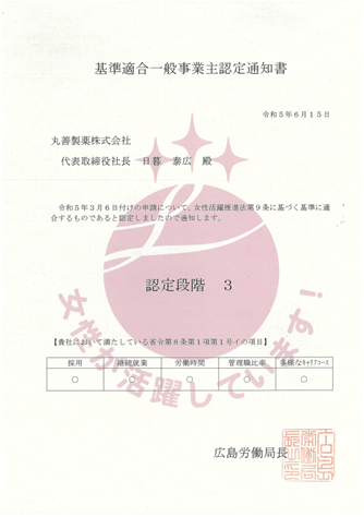 基準適合一般事業主認定通知書