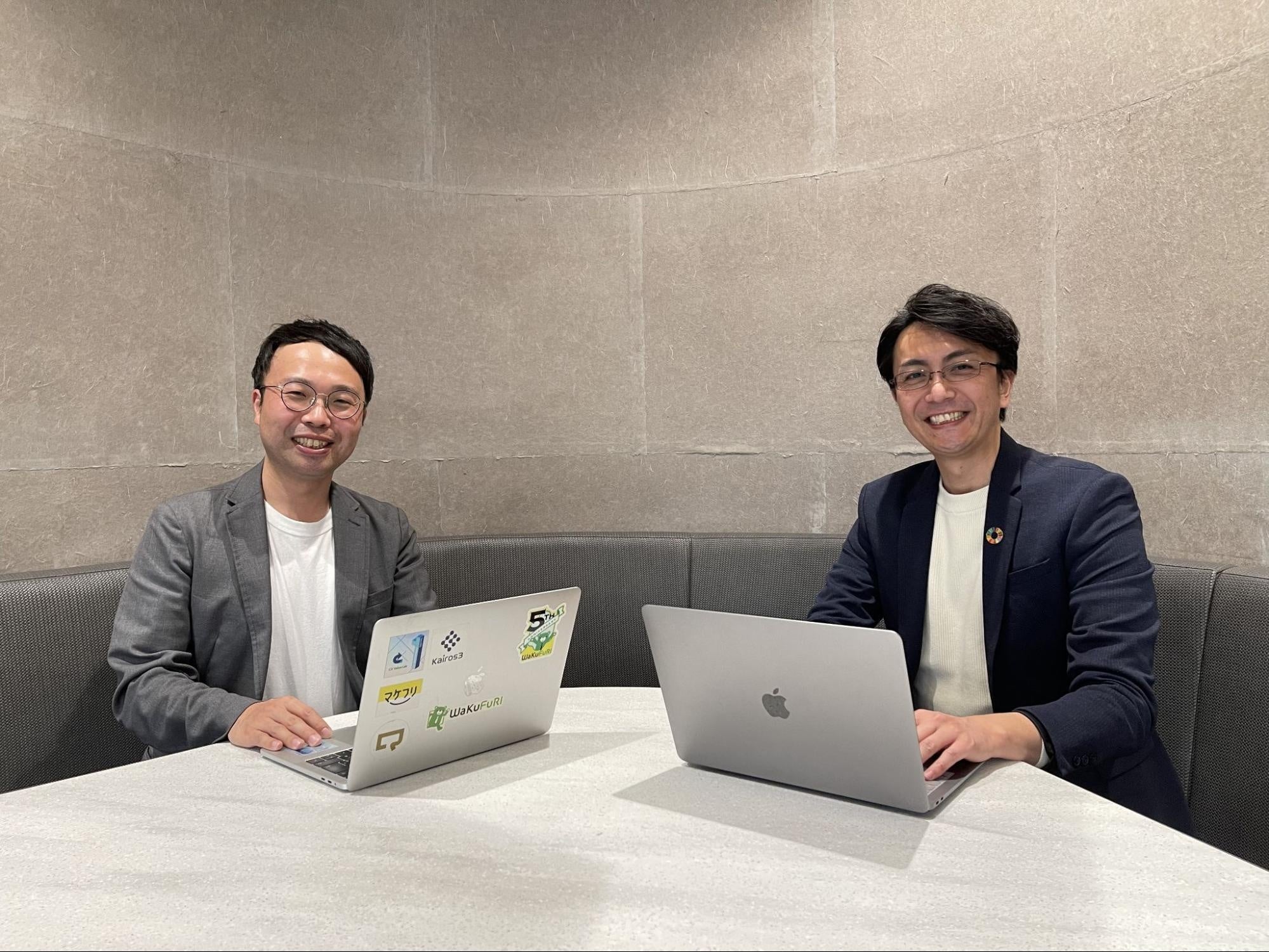 左：株式会社ワクフリ代表取締役髙島、右：株式会社CAQNAL代表取締役中島氏 