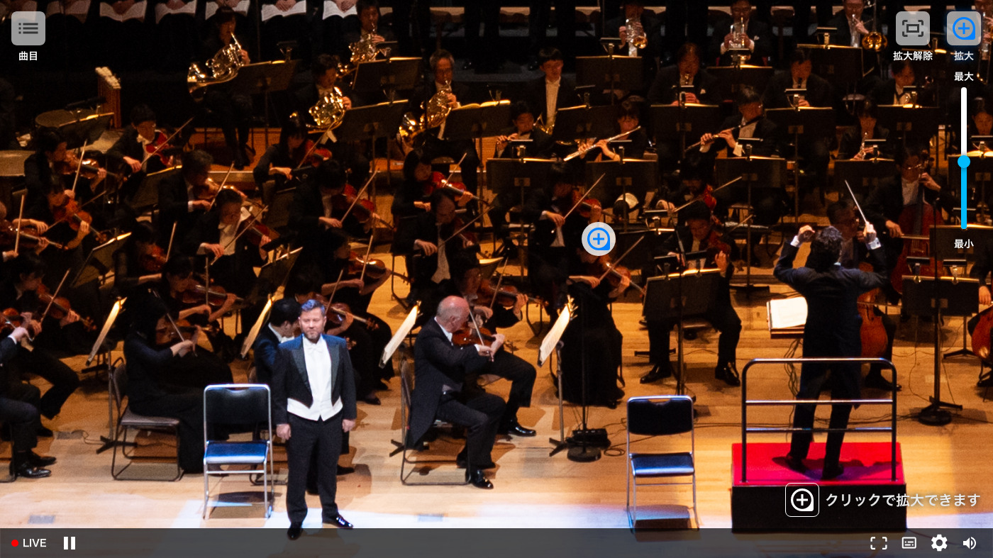 視聴者が画面上の+マークをタップすることで映像を拡大縮小できる