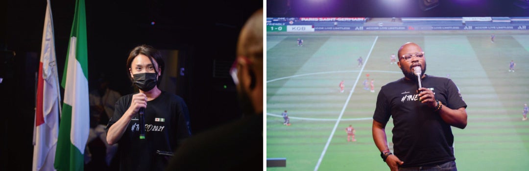 鳥取県eスポーツ協会 代表 渡部(左)、ナイジェリアeスポーツ協会 代表 Emmanuel氏(右)