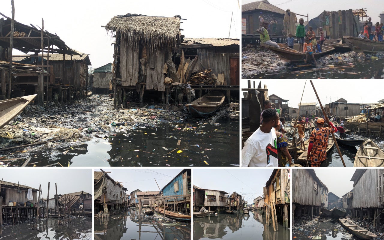 生活排水とゴミ、汚物によって水はヘドロ状態で真っ黒に