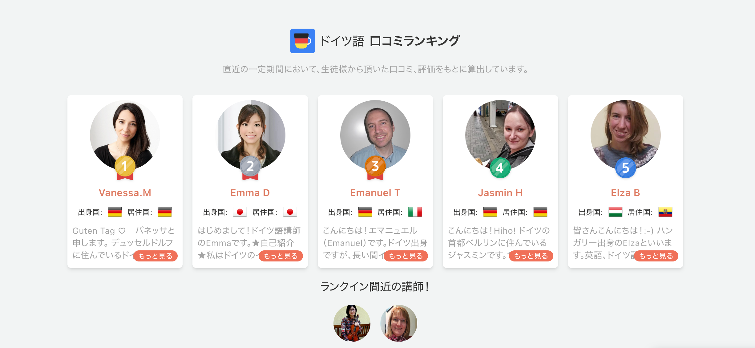 カフェトーク　ドイツ語人気講師ランキング