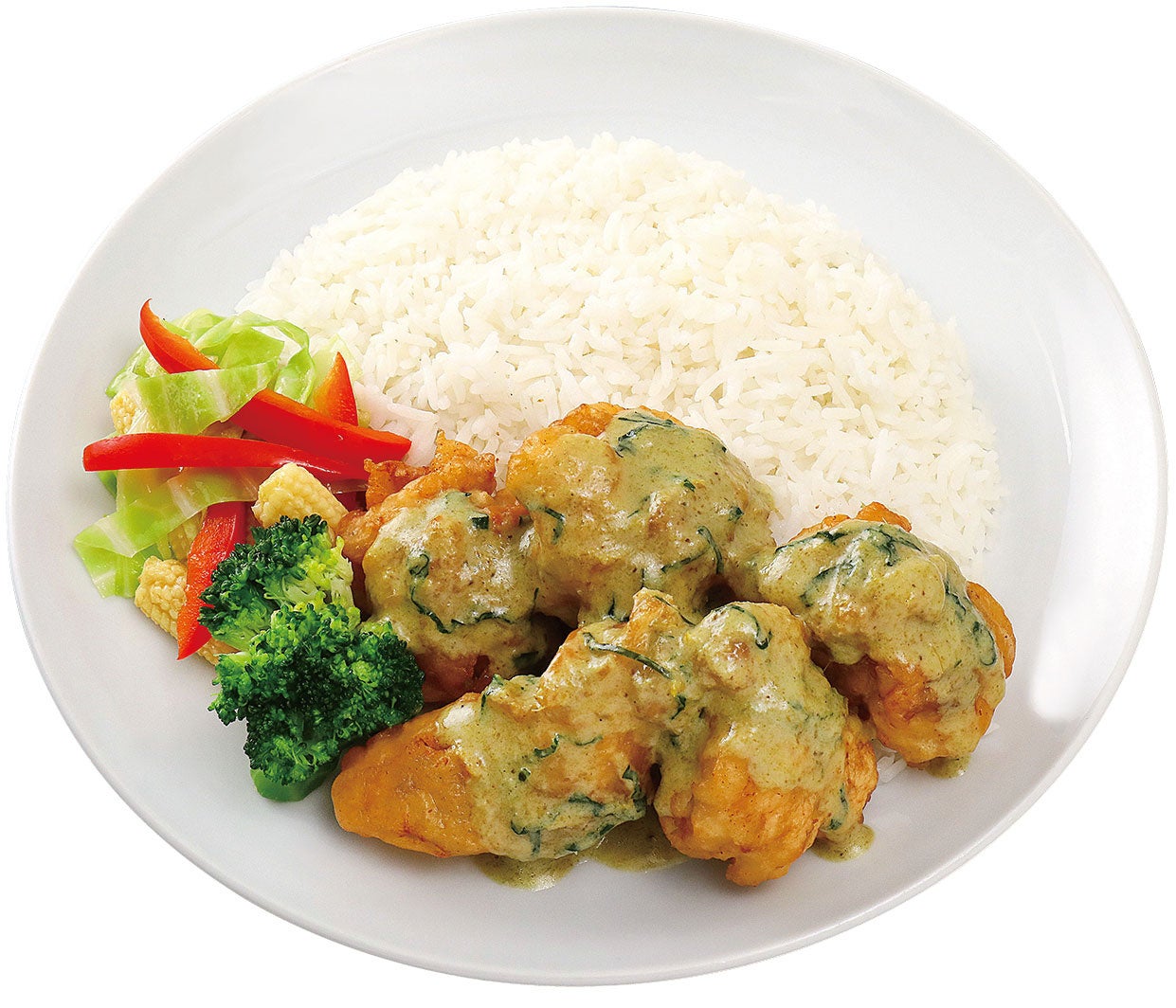 揚げ鶏のグリーンカレーソースかけ