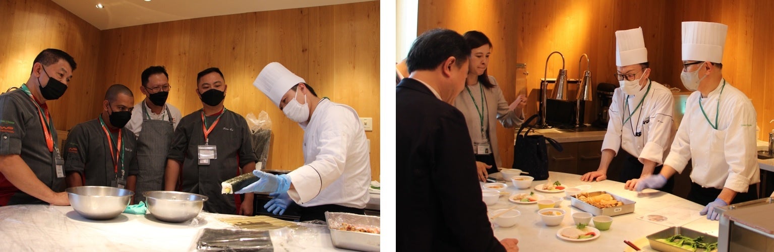 昨年の現地シェフ来日研修の様子（左）と、今年の5月に行われたメニュー試作会の様子